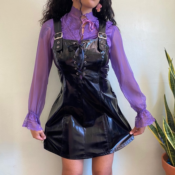 Vintage 90's Lip Service Vinyl Pinafore Dress - Picture 2 of 8
